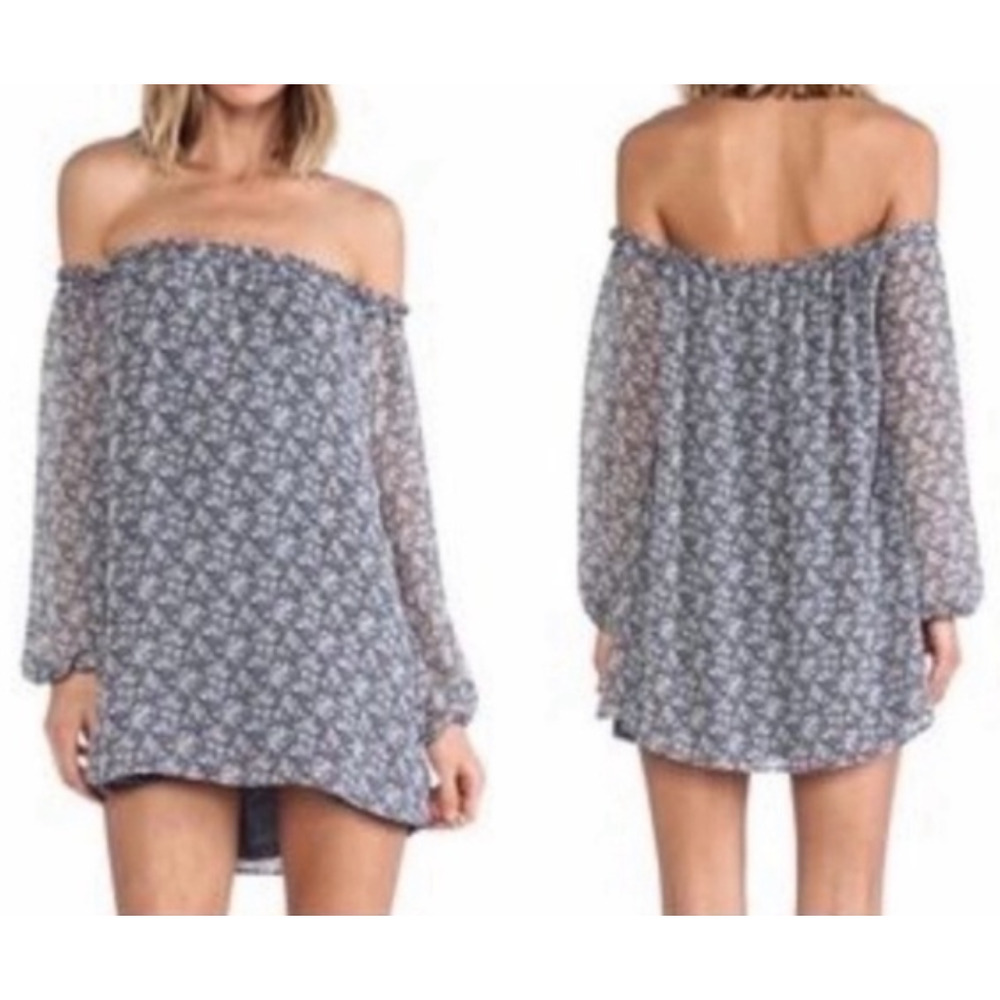For Love and Lemons blue floral off shoulder mini dress Size Small Cottagecore